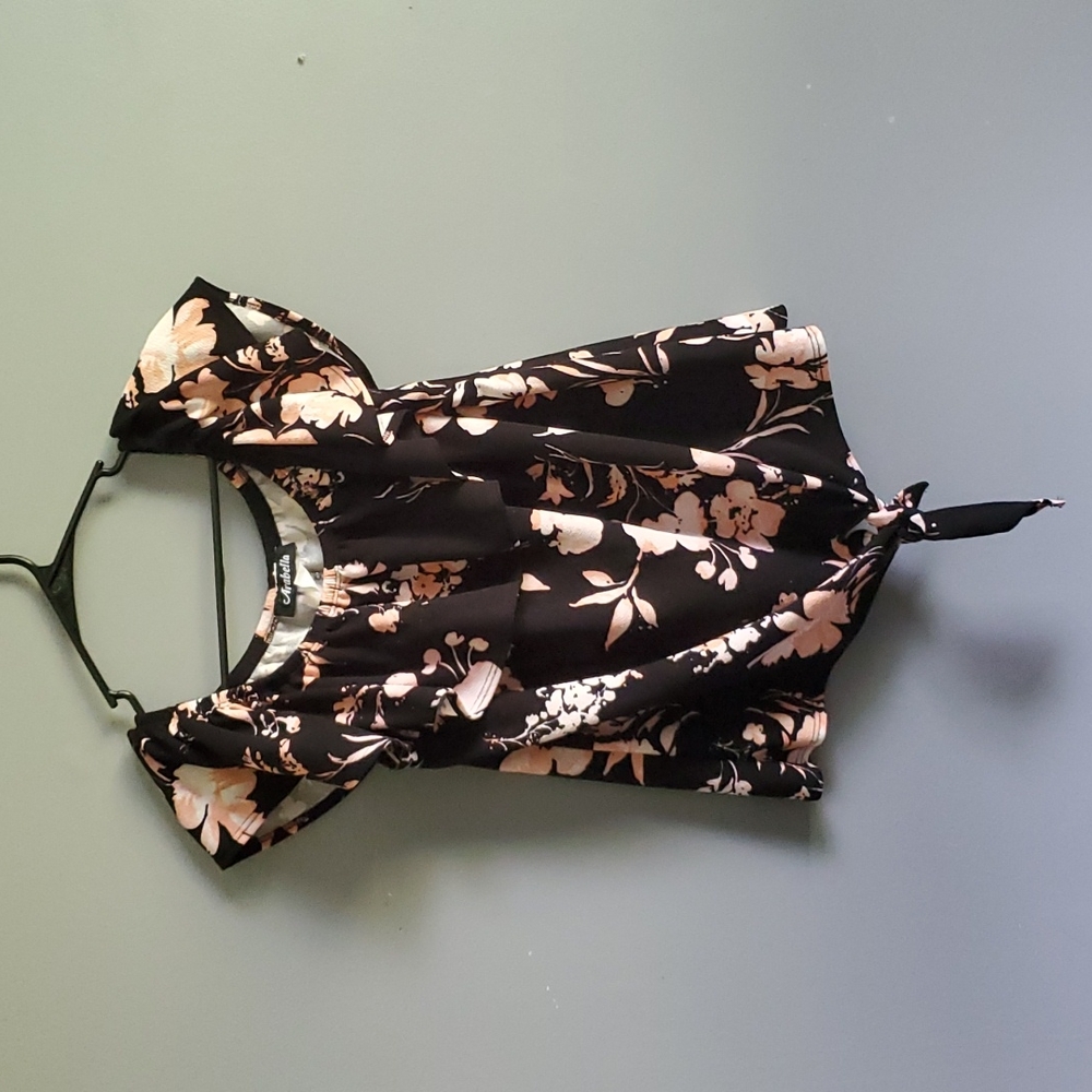 Arabella, black, peach, floral, sleeveless, top, size 2X